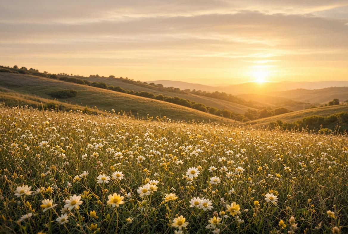 Wildflower meadow at golden hour